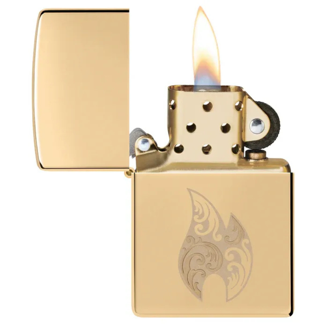 Bật Lửa Zippo Filigree Flame Design - Họa Tiết Ngọn Lửa Khắc Chìm - Đồng Thau Đánh Bóng Cao Cấp