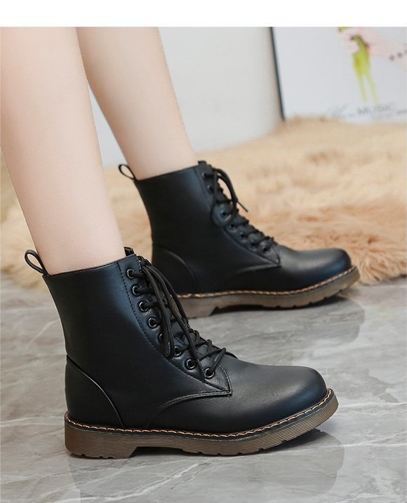 [HOT TREND] Giày boots nữ cột dây, bốt ulzzang đế nâu viền chỉ cổ lửng, sành điệu, cá tính S022N