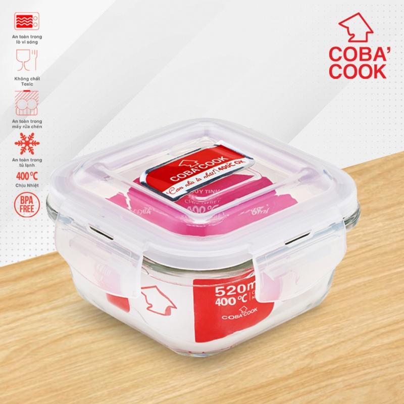 Hộp thủy tinh đựng thực phẩm chịu nhiệt COBA'COOK hộp vuông 520ml- CBHS520