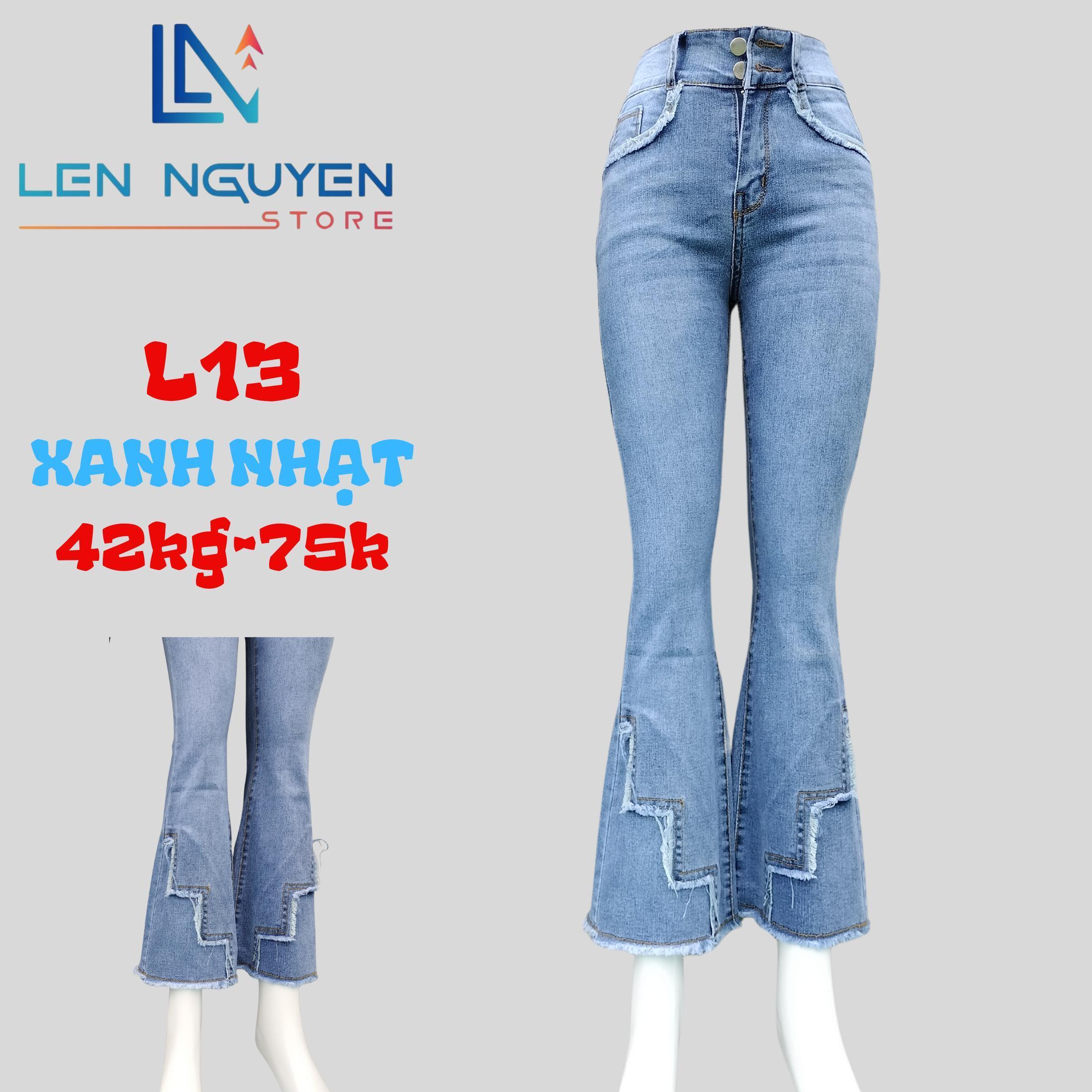 L13_Quần jean nữ, loe, lưng cao, quần bò nữ dáng ôm, quần rin nữ có big size, cho 42kg đến 75kg, - Xanh Nhạt