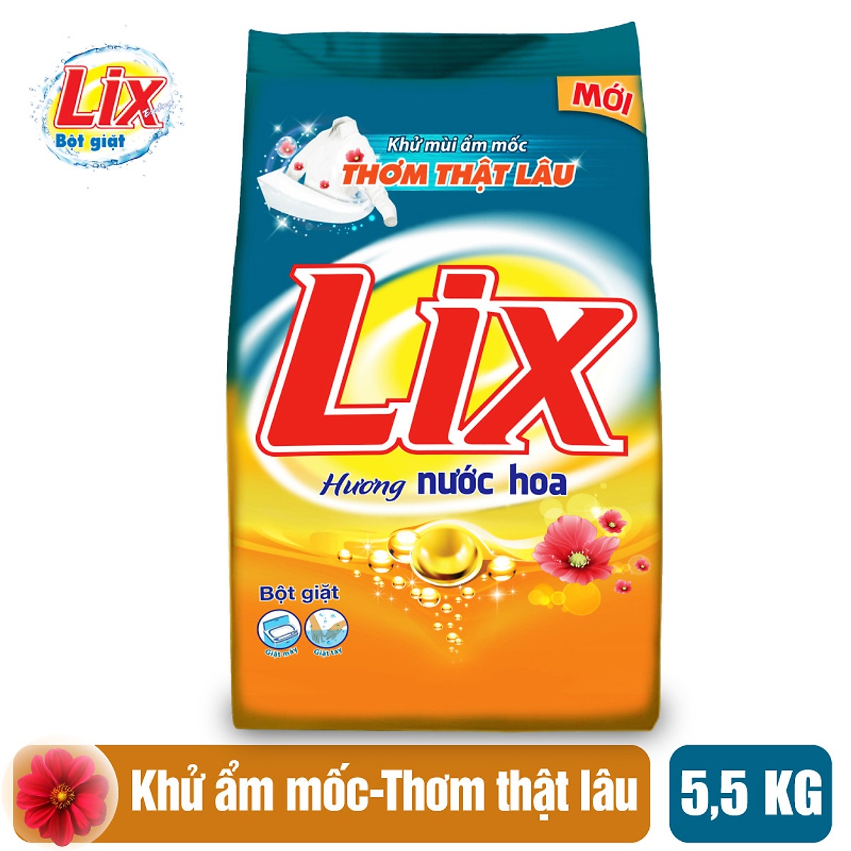 Bột giặt Lix đậm đặc hương nước hoa 5.5Kg PD575 - Khử mùi ẩm mốc