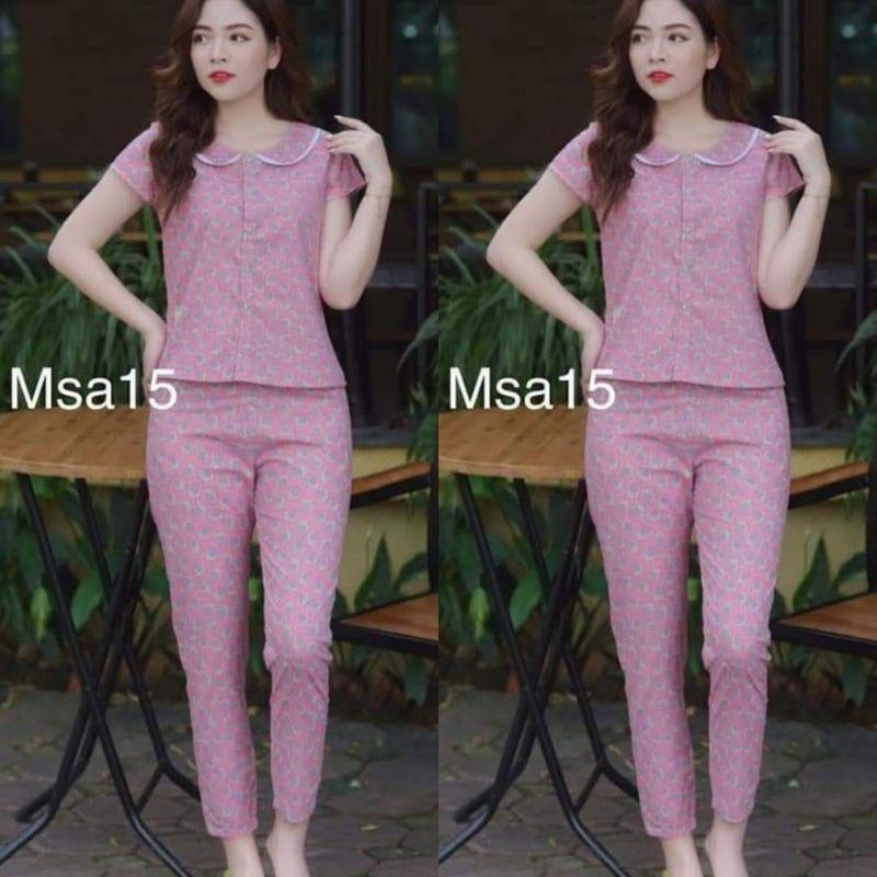 Đồ bộ mặc nhà cổ sen 2 màu ảnh thật