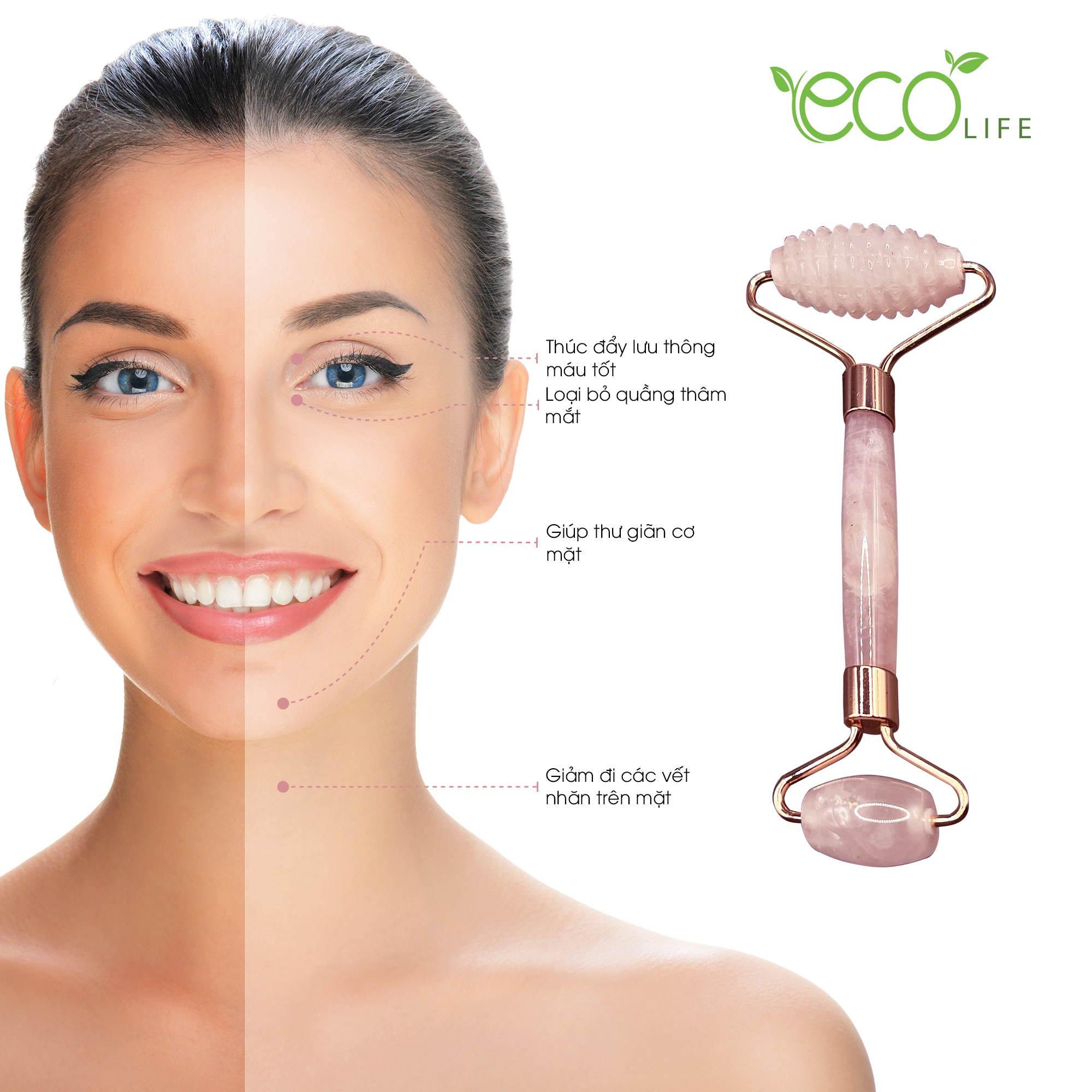 Combo thanh lăn massage và Guasha chất liệu đá thạch anh tím tự nhiên