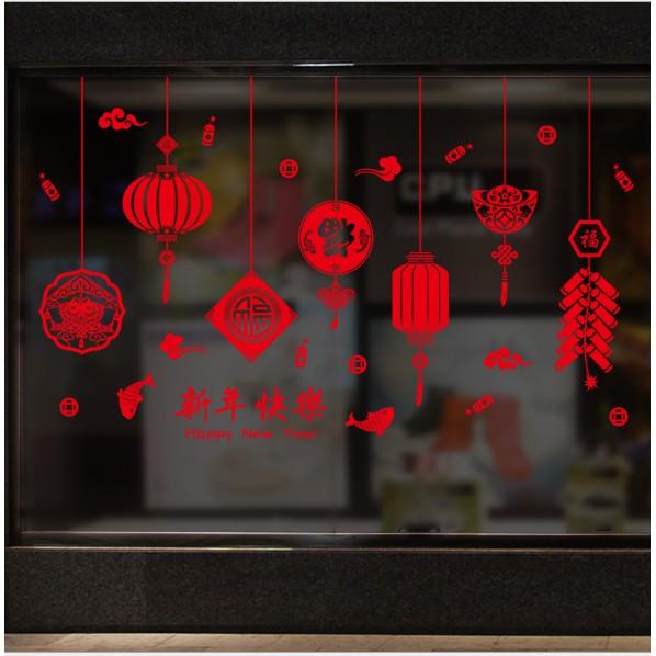 Decal trang trí tết - Rèm dây trang trí tết Lồng đèn đủ kiểu