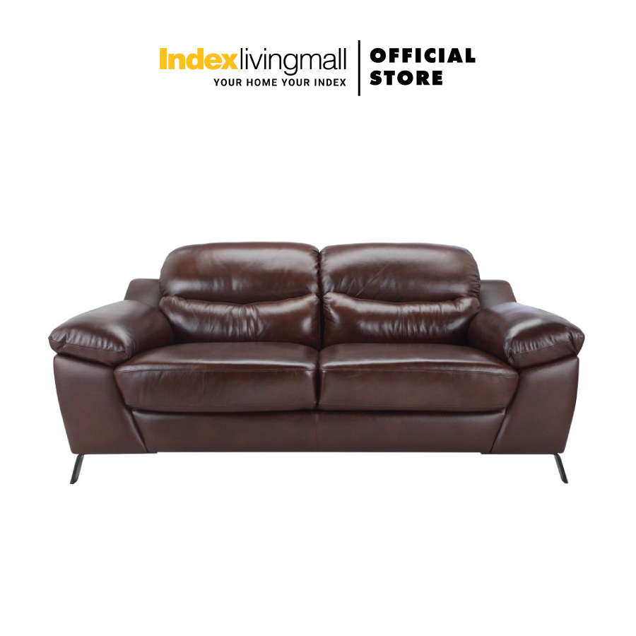 Ghế sofa 3 chỗ FRONTIERA khung gỗ, đệm bọc da thật cao cấp màu nâu | Index Living Mall -  Phân phối độc quyền tại Việt Nam