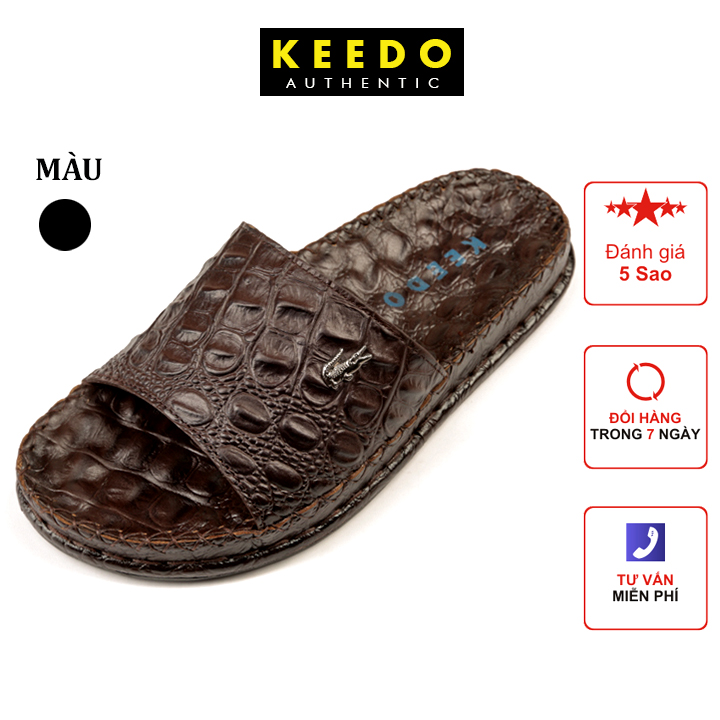 Dép Da Cá Sấu Quai Ngang Nam Xịn Full Box Keedo Kdcs2 - Màu Nâu - 39