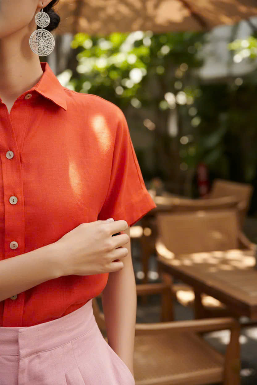 Áo Sơ Mi Linen Thổ, Áo Sơ Mi Linen Ngắn Tay thời trang thiết kế Hity Top204