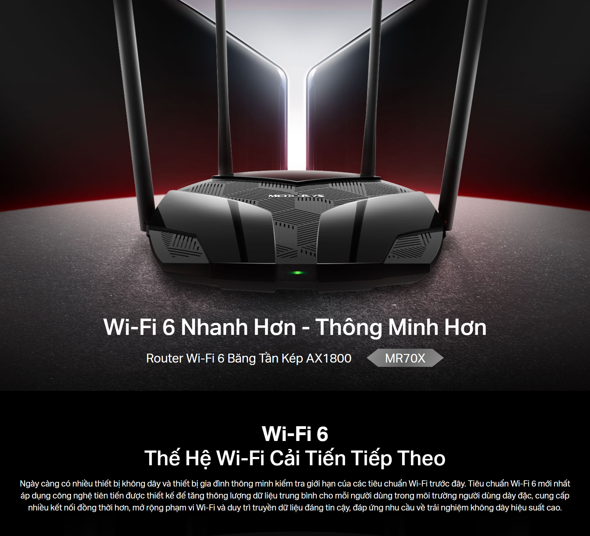 Bộ Phát Wifi MERCUSYS MR70X Wifi 6 Băng Tần Kép AX1800 - Hàng Chính Hãng