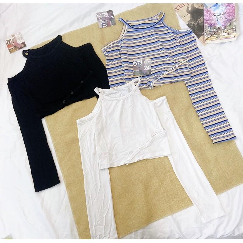 Áo croptop cổ yếm hở vai cá tính