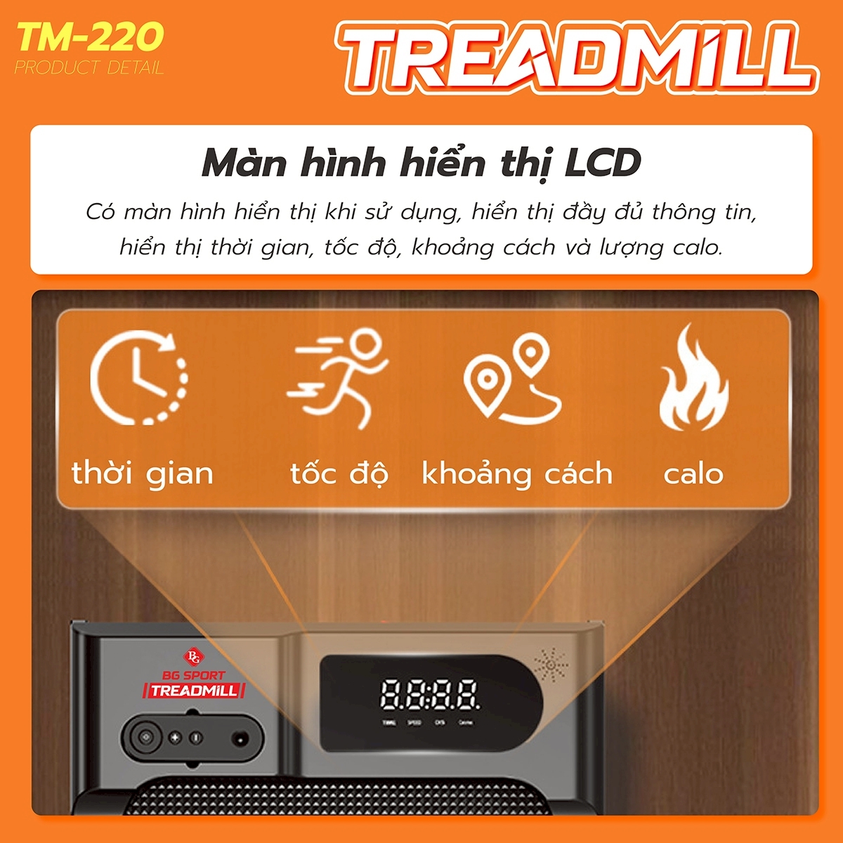 Máy Chạy Bộ Điện Gia Đình Nhỏ Gọn TM-220B Có Màn Hình Điện Tử (Có Điều Khiển Remote Từ Xa)