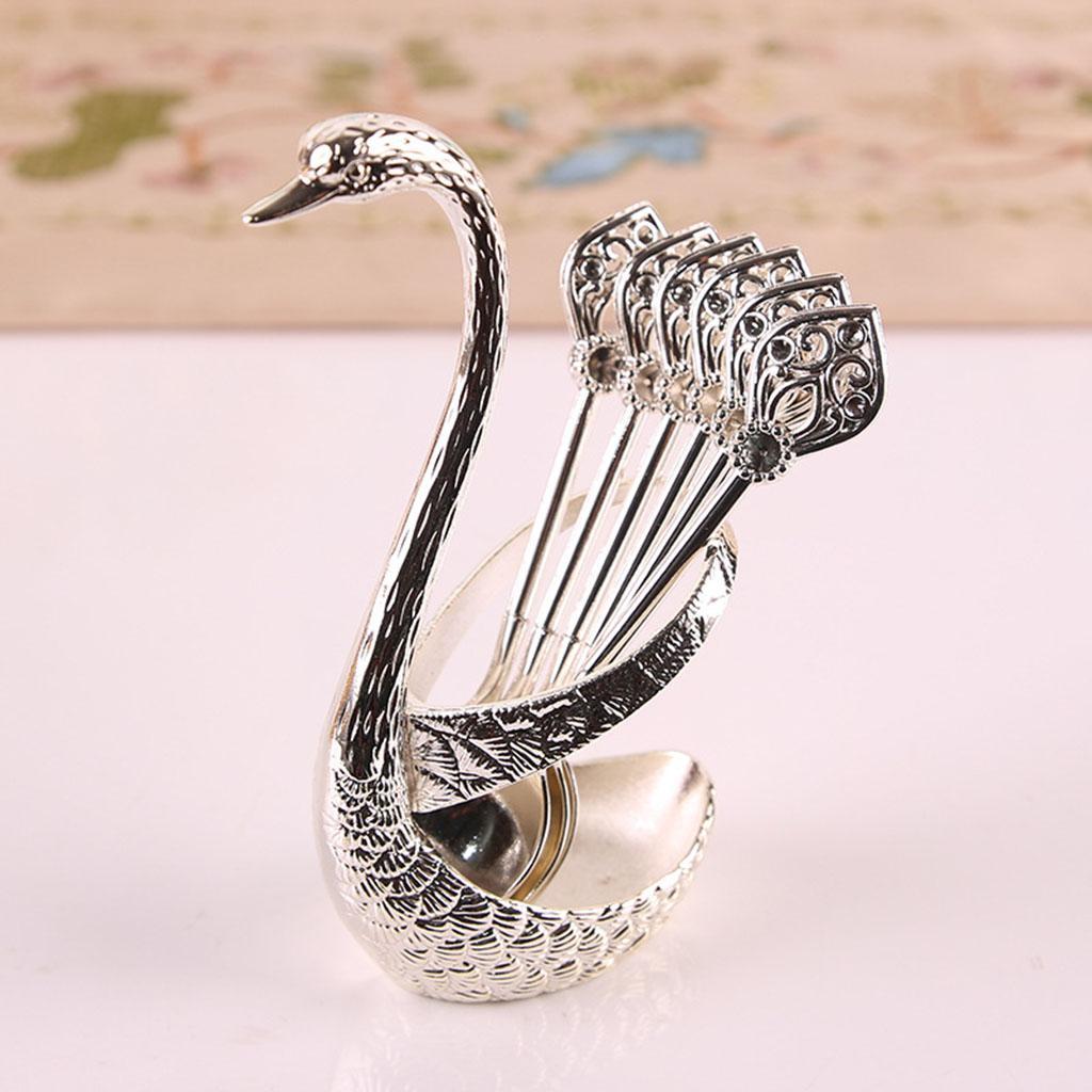 3 Set Swan Base Holder with 18pcs Ice Cream Spoons Teaspoons Coffee Dessert