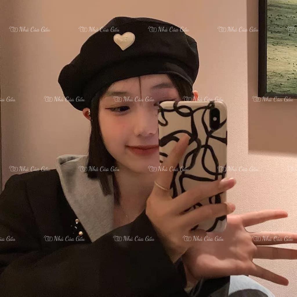 Mũ nồi trái tim chất vải da lộn mịn tưng luôn, sờ chất thích mê ạ