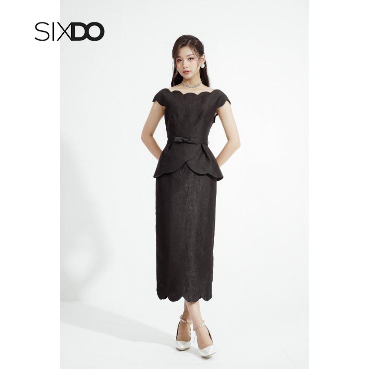 Đầm midi cổ sò thời trang nữ SIXDO