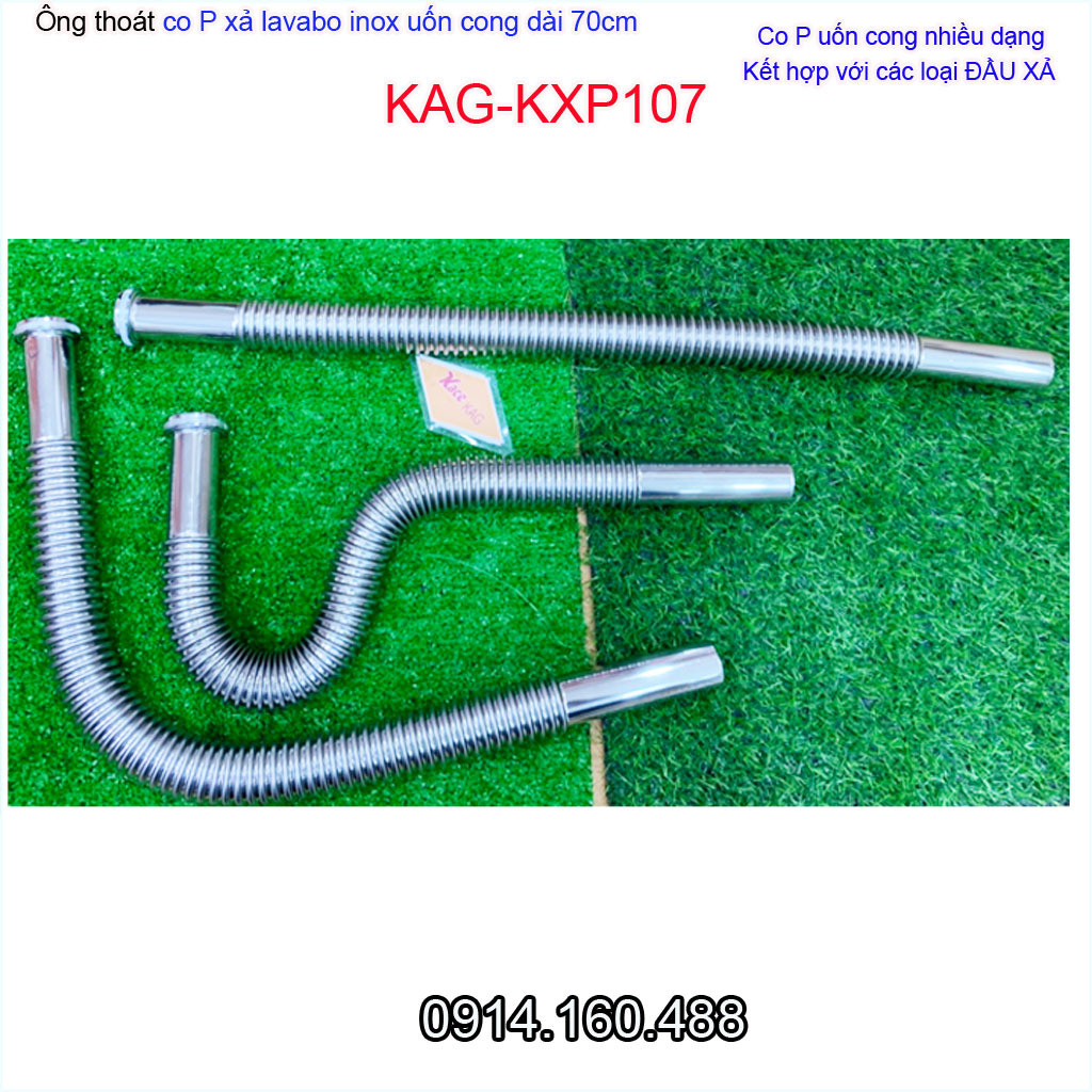 Ống xả nước chậu rửa mặt KAG-KXP107 dài 70cm, ống thải co P inox mềm có thể uốn bẻ chuyên dùng cho lavabo tủ chậu kiếng