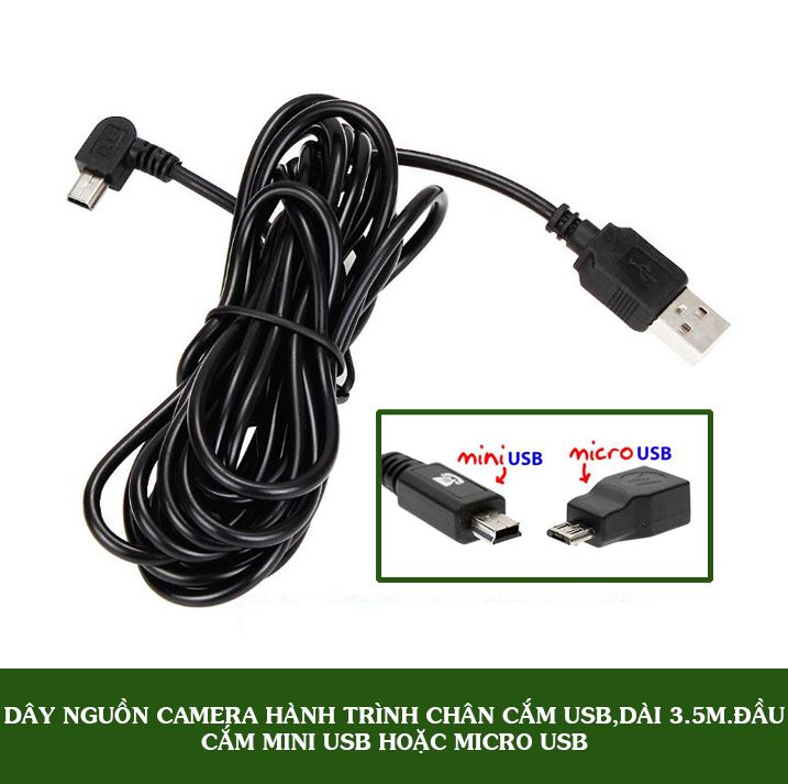 Dây Nguồn Camera Hành Trình Chân Cắm USB,Đầu Cắm Mini USB Hoặc Micro USB