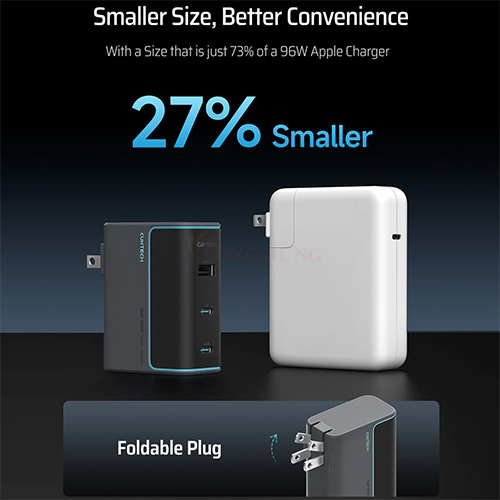 Combo cốc sạc Cuktech GaN 1USB 2Type-C 100W + Cáp USB Type-C to Type-C AD1003US - Hàng chính hãng