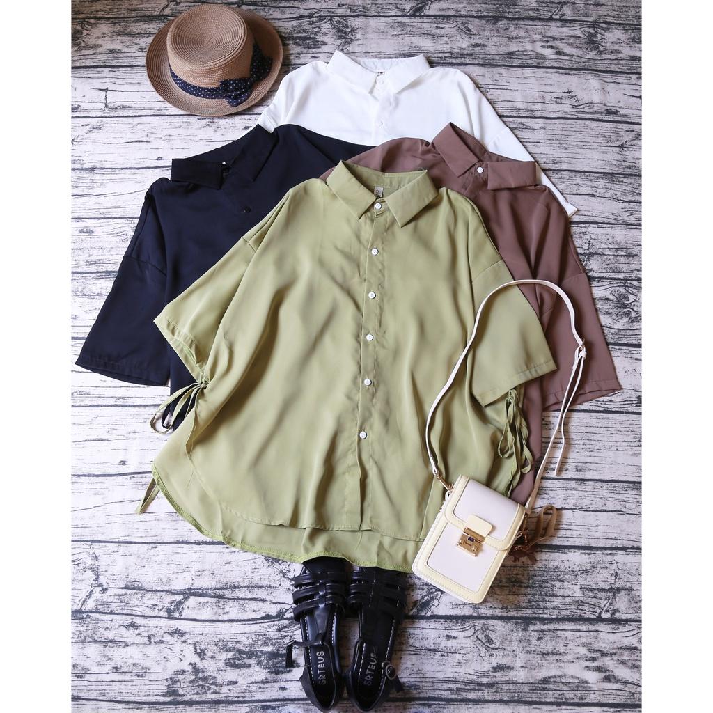 ÁO SƠ MI OVERSIZE VẠT HIGHLOW THẮT DÂY HAI BÊN