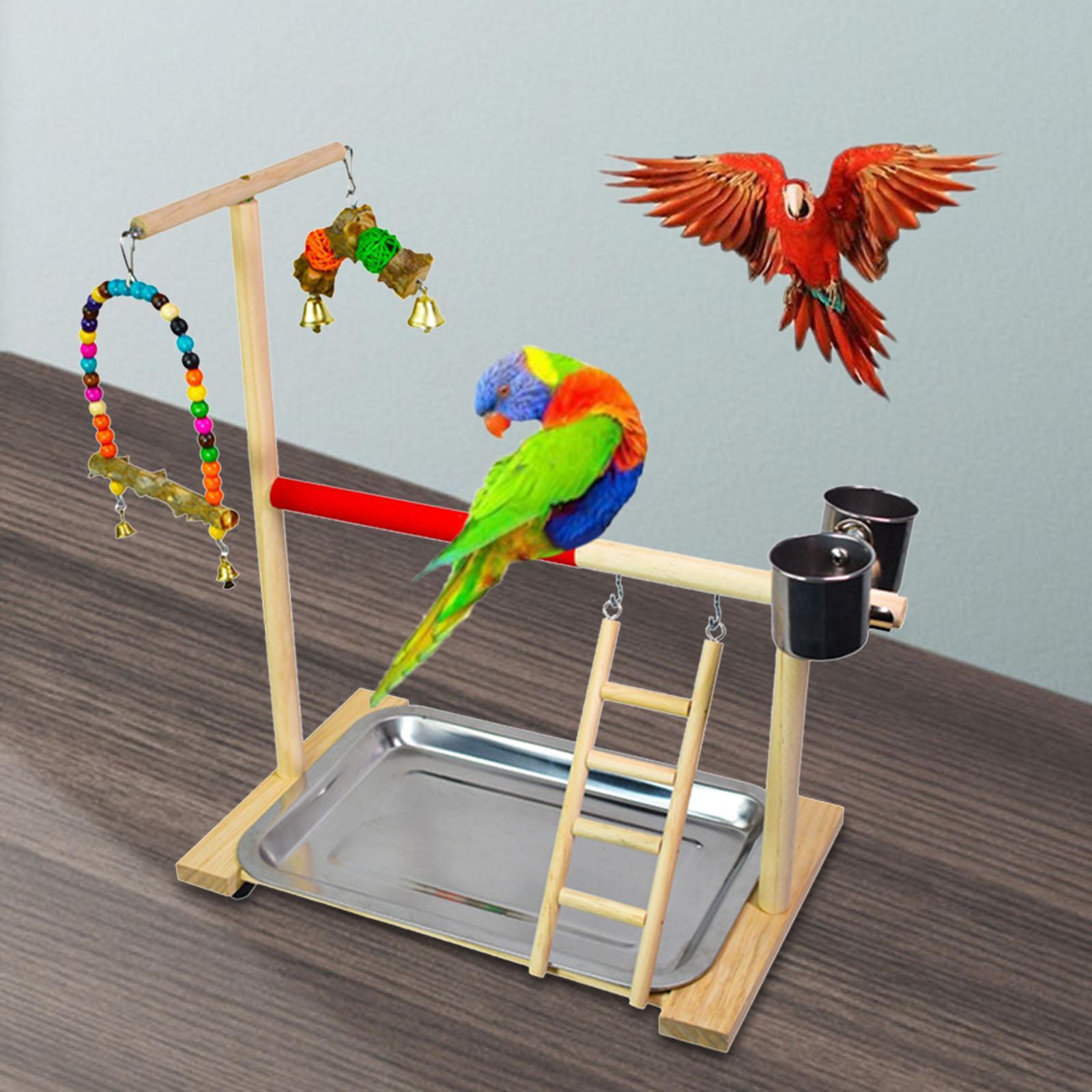 Portable Parrot Perch Stand Wooden Wood Frame Lightweight Bird Playground Adjustable Parrot Stand Perch for Cockatoo Parakeets Climbing