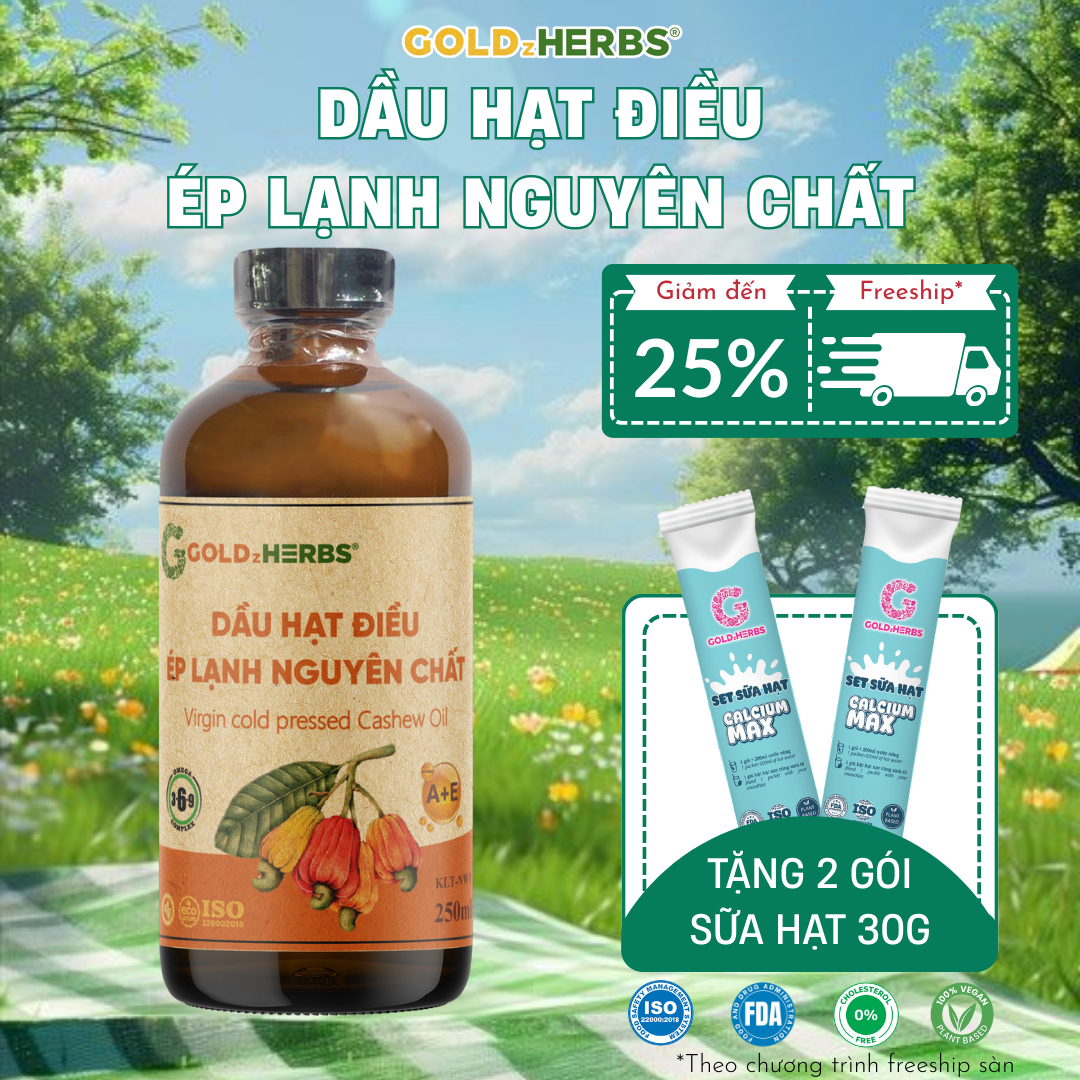 Dầu hạt điều ép lạnh nguyên chất GoldzHerbs - Chai 120ml/ 250ml
