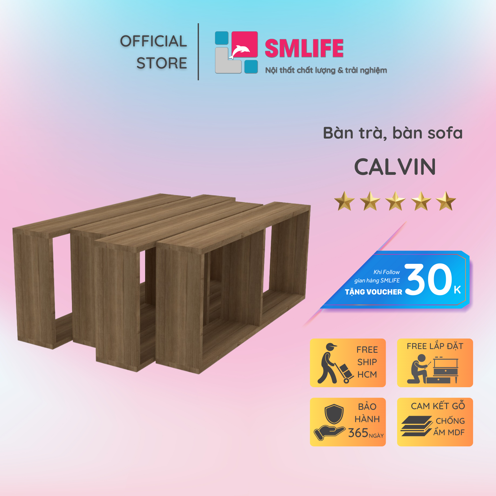 Bàn sofa dáng thấp cho phòng khách SMLIFE Calvin
