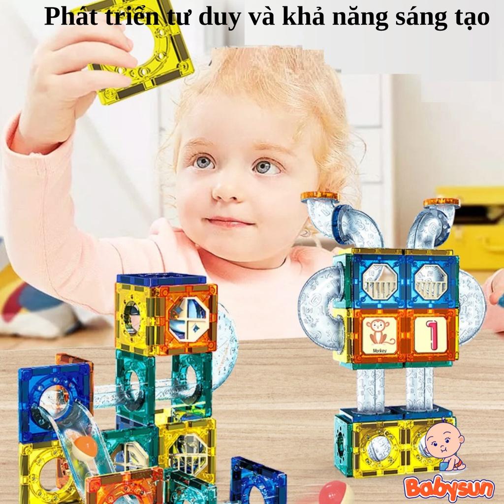 Đồ chơi ghép hình nam châm thả bóng- Magnetic building tiles -97 chi tiết - Đồ chơi xếp hình thông minh an toàn