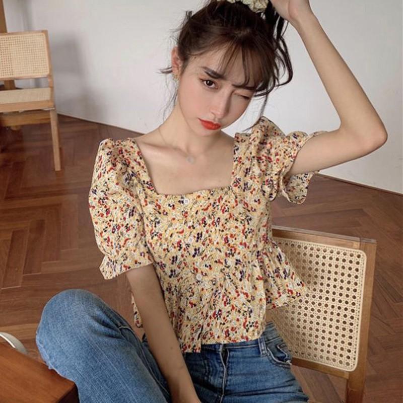 Áo Kiểu Cổ Vuông In Họa Tiết Hoa Xinh Xắn Cho Nữ