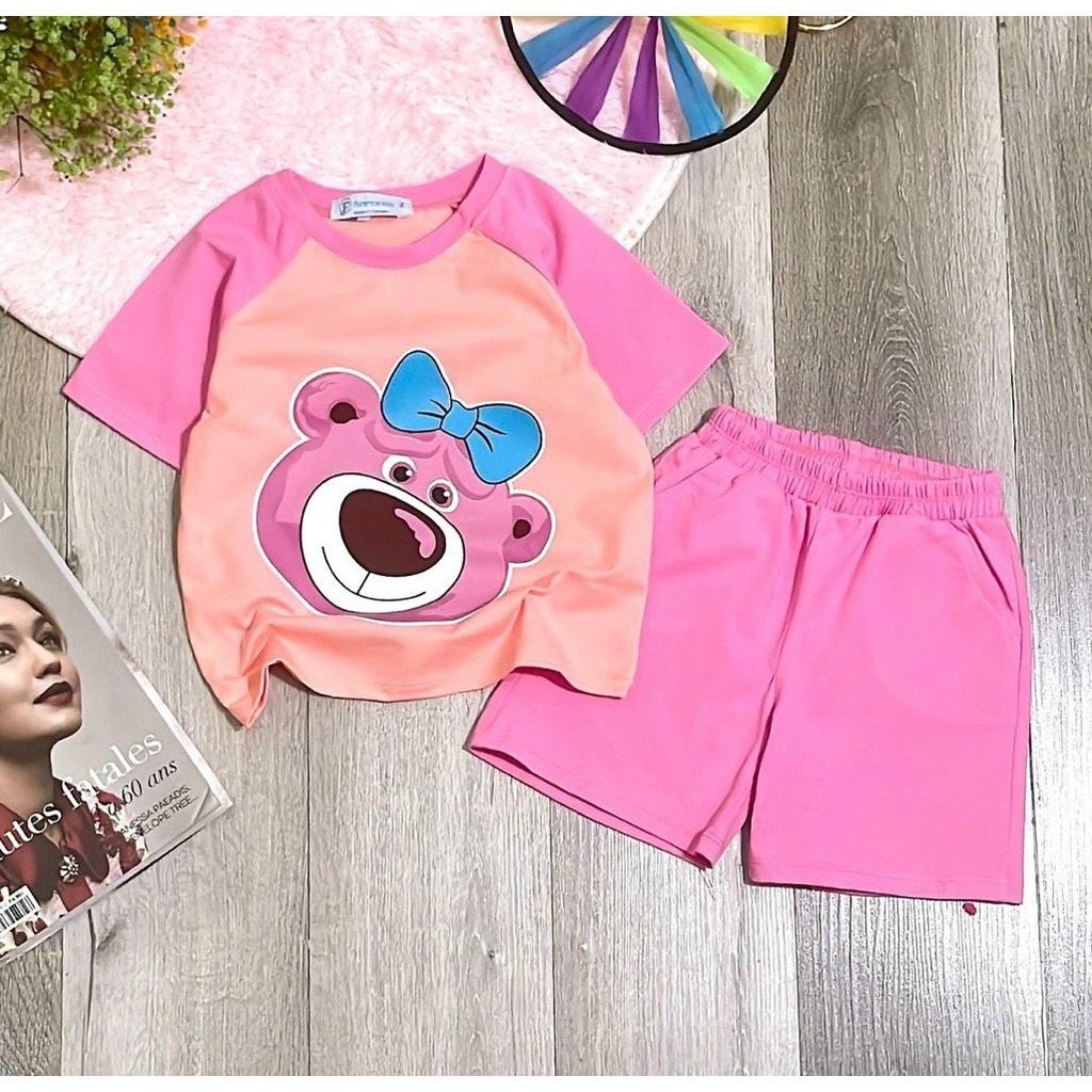 COMBO3 đồ bộ bé gái dễ thương in GẤU NƠ phối raplang từ 7kg đến 25kg-GAURAPLANG