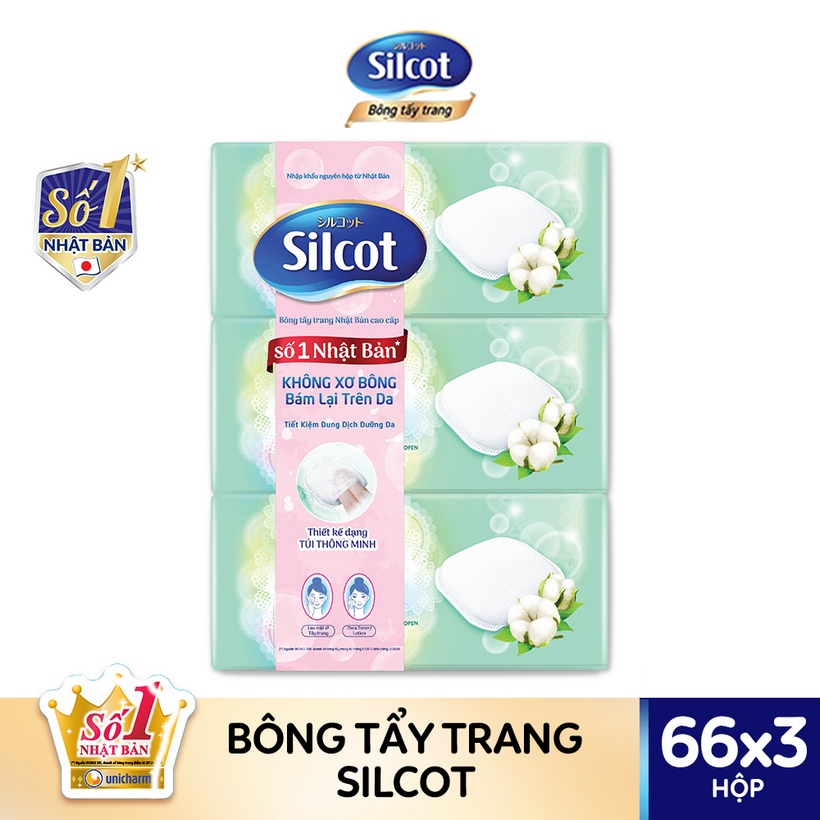 Combo 3 Bông tẩy trang cao cấp Silcot Premium hộp 66 miếng