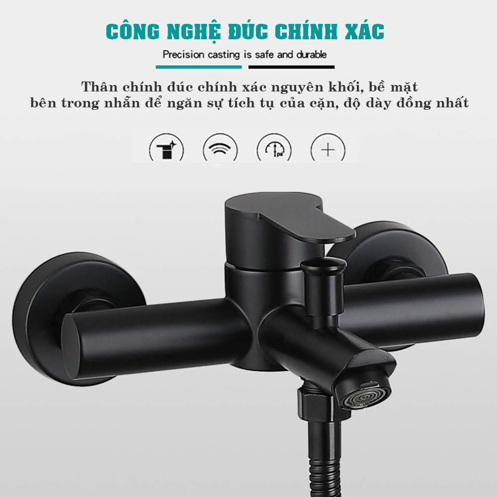 Bộ vòi hoa sen tắm nóng lạnh đen CHÍNH HÃNG KAMA ST08 - Củ sen inox 304 sơn đen chịu nhiệt cao cấp, thiết kế sang trọng, đa chức năng, có kệ để dầu gội phòng tắm.