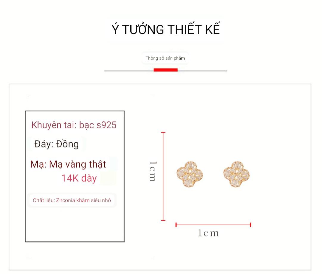 Bông tai hai mặt hoa bốn lá đính đá