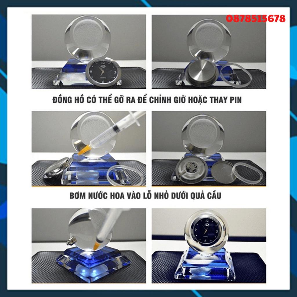 Nước hoa đồng hồ pha lê trang trí taplo ô tô màu xanh dương - tặng kèm tinh dầu thơm VIDEO THỰC TẾ