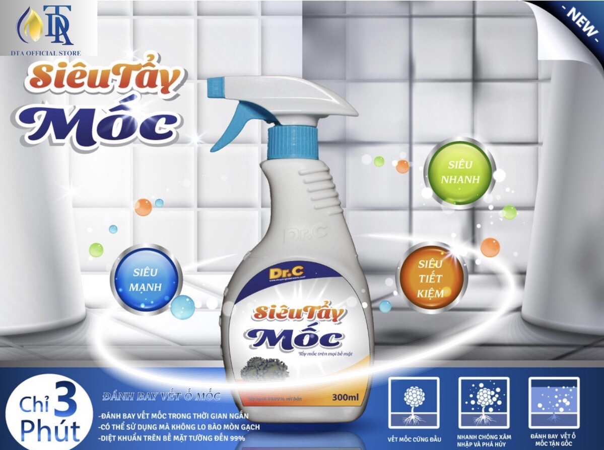 Combo Tẩy Mốc Quần Áo,Tẩy Mốc Tường,Tẩy Mốc Gioăng Cao Su Máy Giặt,Tẩy Mốc Nệm Gối Siêu Sạch,Tẩy Khe Cửa Ố Đen Dr.C 300ml
