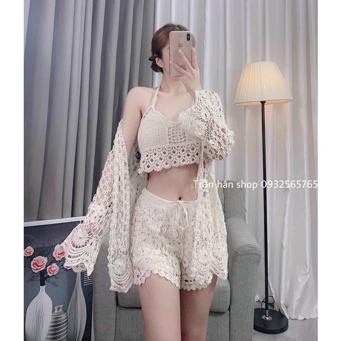 Bộ đồ bơi bikini️set ren đi biển 3 món như hình hàng QC