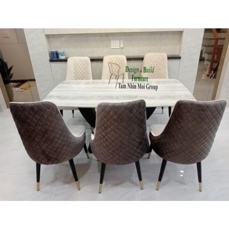 Bàn ăn 6 ghế mặt đá ceramic chống thấm, chân bàn sắt