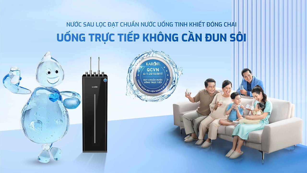 Máy lọc nước nóng lạnh 2 vòi 3 chế độ 10 lõi công nghệ Block Karofi KAD-L56 - Lắp đặt toàn quốc - Hàng chính hãng