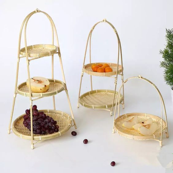 Set combo 3 kệ mẹt tre nhiều tầng sản phẩm làng nghề, Kệ tre dùng để làm decor trang trí