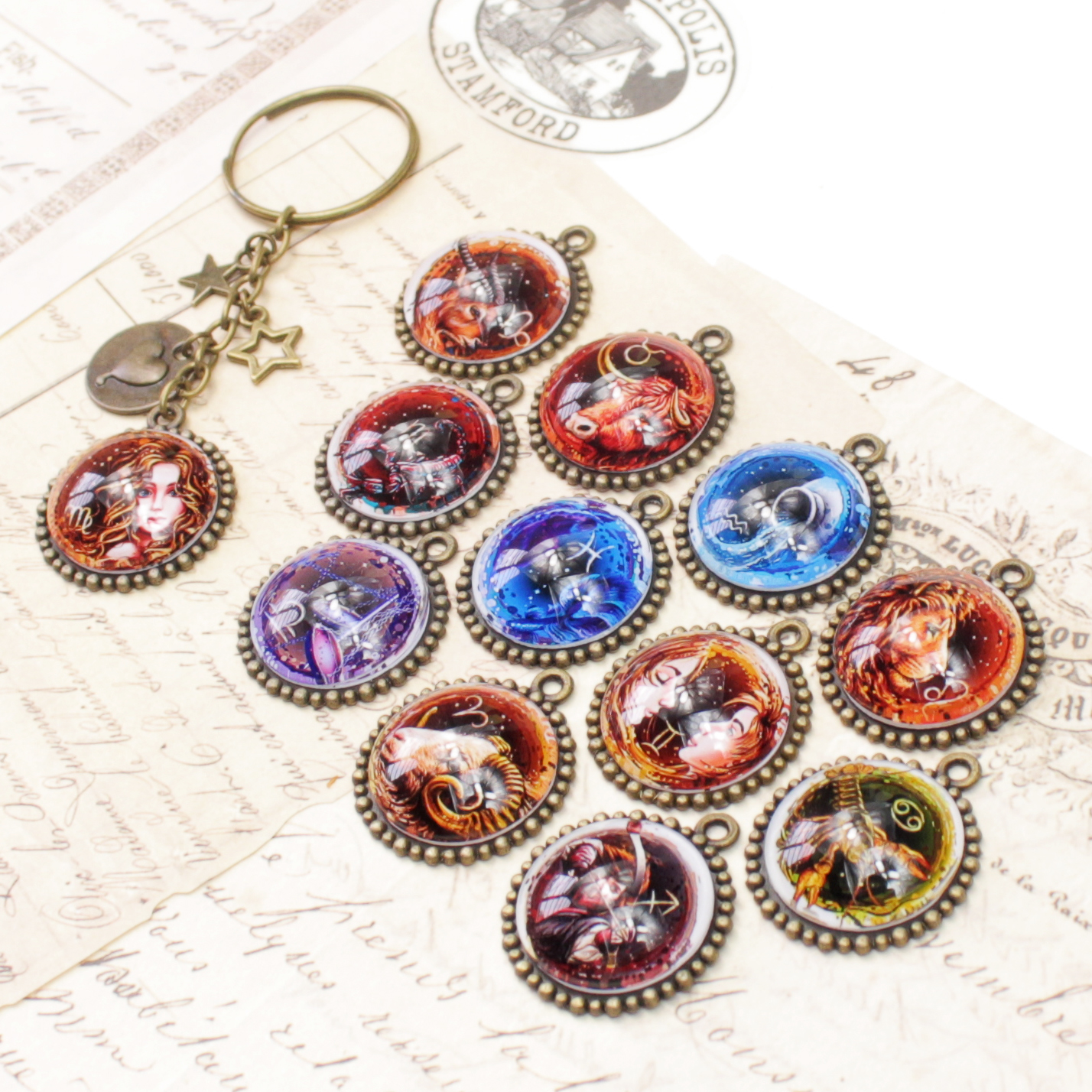 Móc khóa cung hoàng đạo Zodiac 20mm hình cổ điển siêu đẹp 06646-MK0033