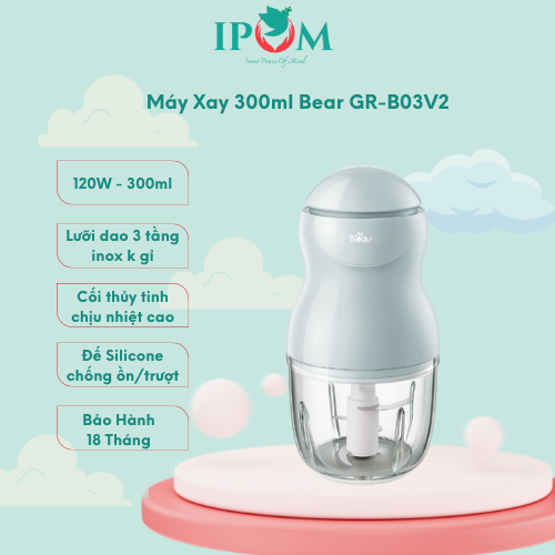 Máy Xay Ăn Dăm Cho Bé Bear Mini Cầm Tay Tiện Lợi Thiết Kế 3 Lưỡi Dao Sắc Bén, Chất Liệu Thuỷ Tinh Borosilicat - B03V2 - Hàng Chính Hãng Bảo Hành 18 Tháng