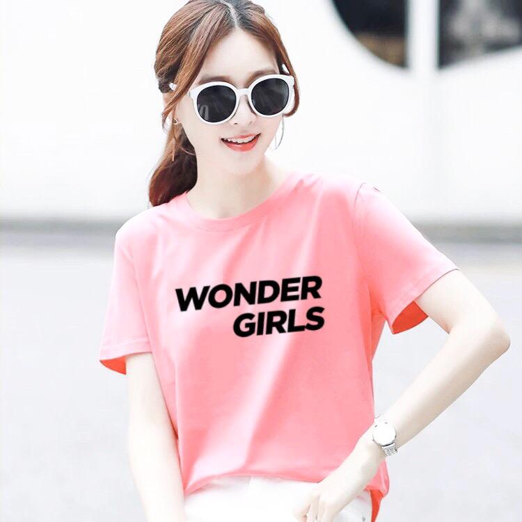 Áo thun nữ cổ tròn form rộng in chữ Wonder Girls thun cotton 4 chiều ( ANU021 )