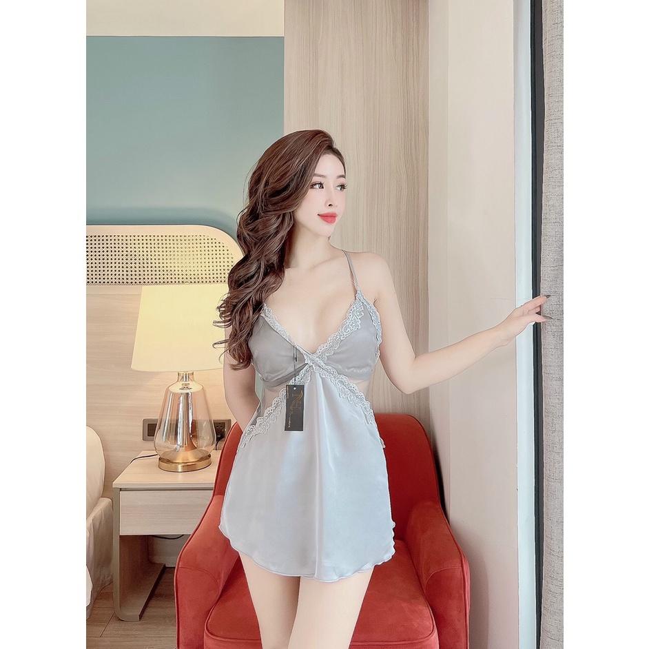 Đồ ngủ sexy, bộ ngủ áo dáng dài kèm quần gợi cảm chất satin mát mẻ- Phuongaliceshop