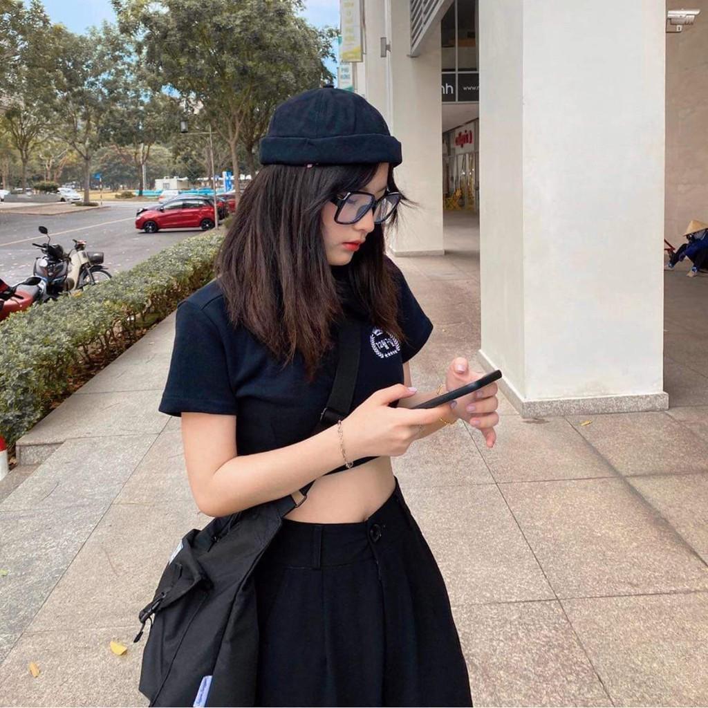 Áo Croptop Nữ Cổ Trụ Thêu HOJI Dáng Ôm Ulzzang