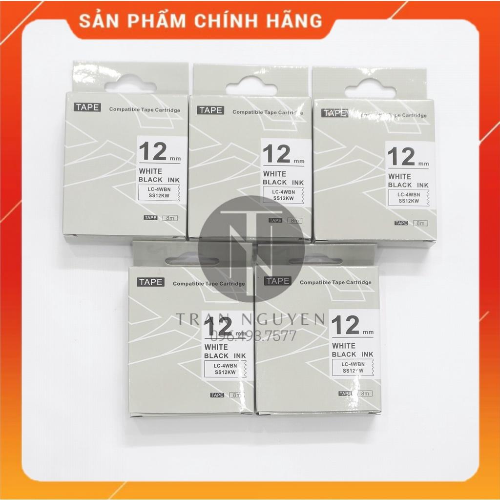 [Combo 5 cuộn] Nhãn in Tepra SS12KW (LC-4WBN) - Chữ đen nền trắng 12mm x 8m - Hàng nhập khẩu