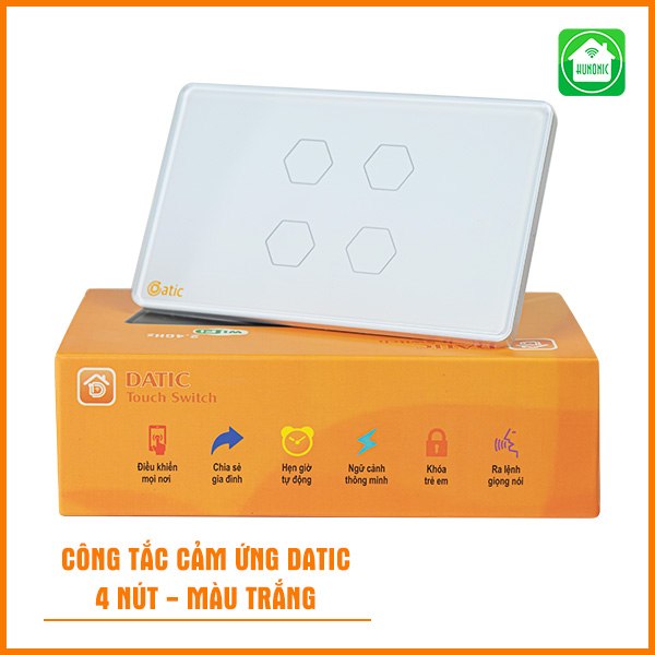 Công Tắc Cảm Ứng Datic – 4 Nút Màu Trắng - Hàng Chính Hãng