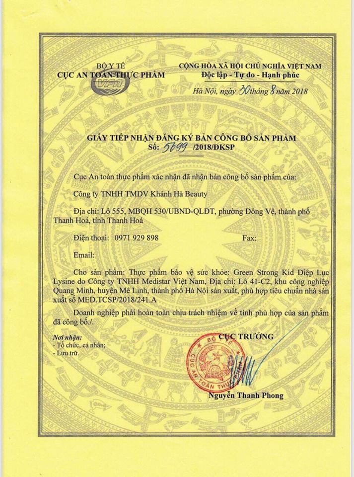 Thực phẩm chức năng bảo vệ sức khỏe Diệp lục lysine + Tặng kèm vòng tay Phong Thủy Cực Chất