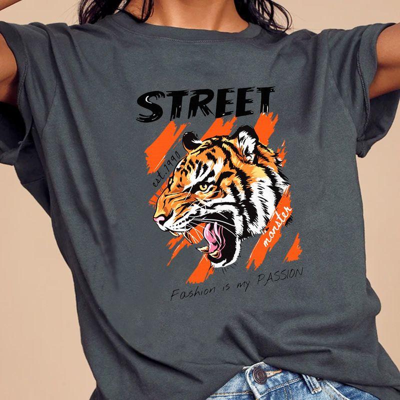 Áo thun unisex mặt hổ "Street fashion is my passion" vintage size XS-3XL 100% cotton
