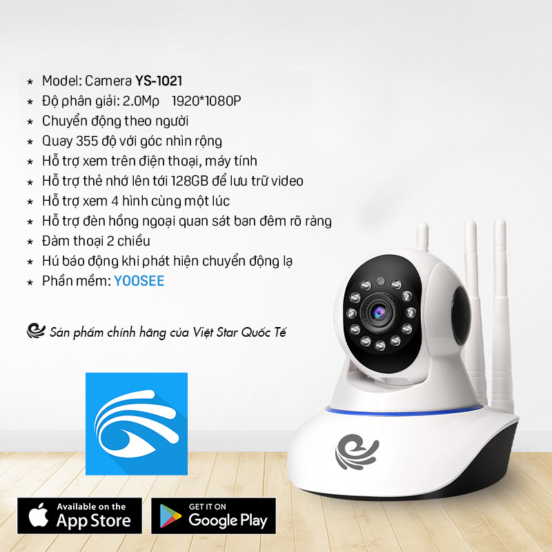 Camera Wifi Trong Nhà 3 Râu Viet Star Quoc Te Model YS-1021, Độ Phân Giải 2.0Mpx, Đàm Thoại 2 Chiều - Hàng Chính Hãng