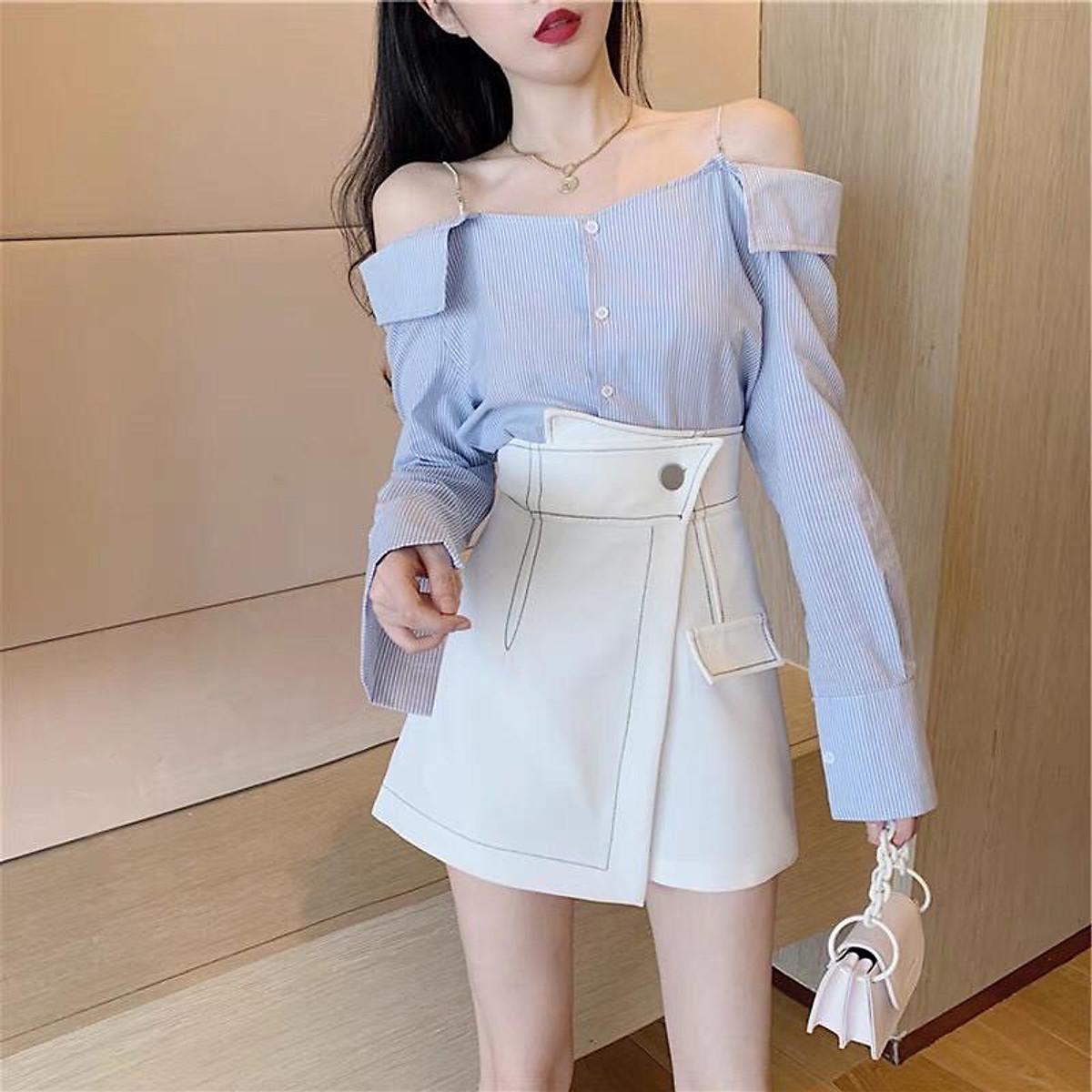 Chân váy ngắn chữ a chân váy đắp chéo chỉ nổi phong cách trẻ trung kiểu dáng hàn quốc thời trang- aloha