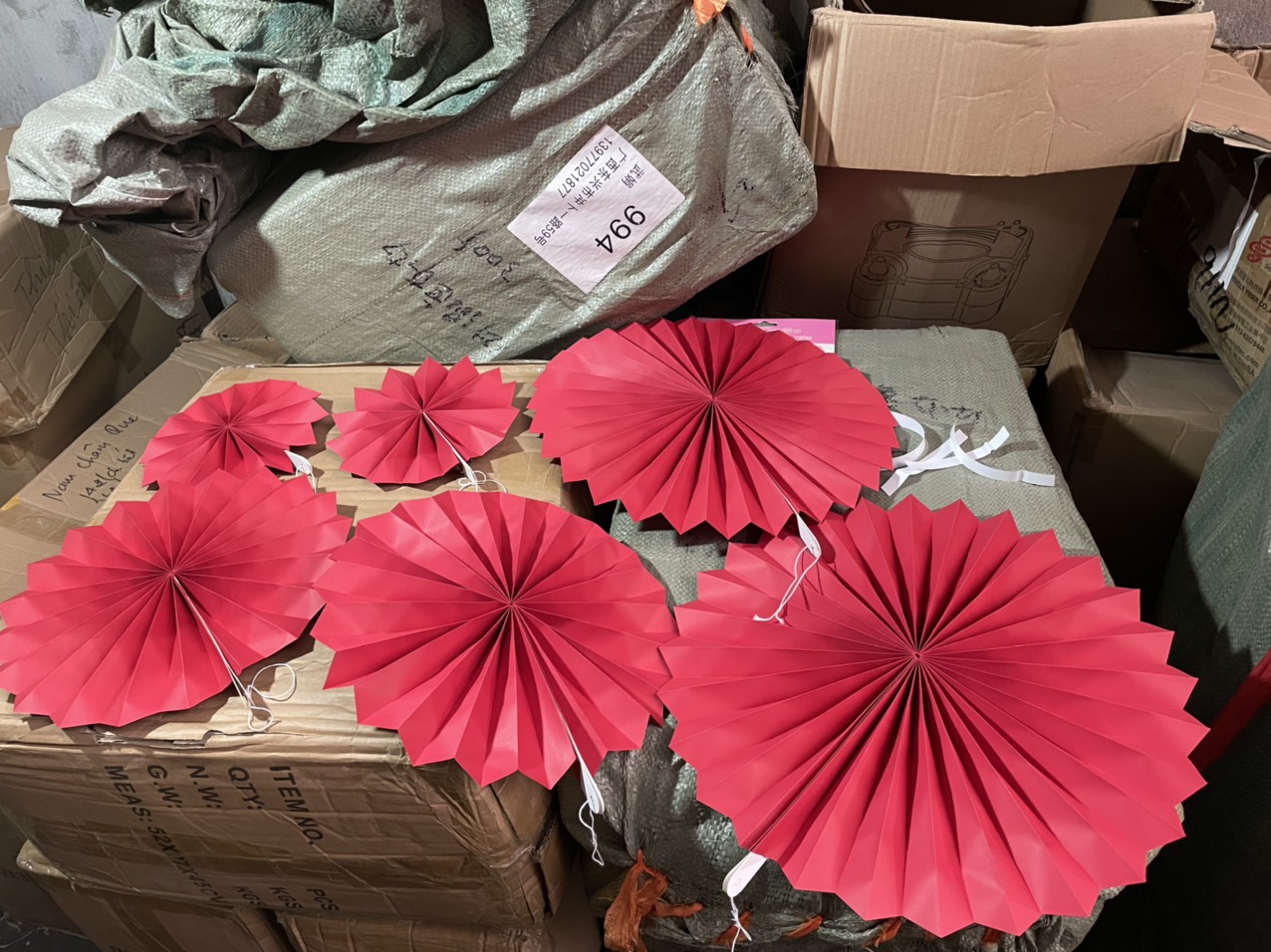 Set 6 quạt giấy cao size 20/30/40cm trang trí lễ hội sự kiện
