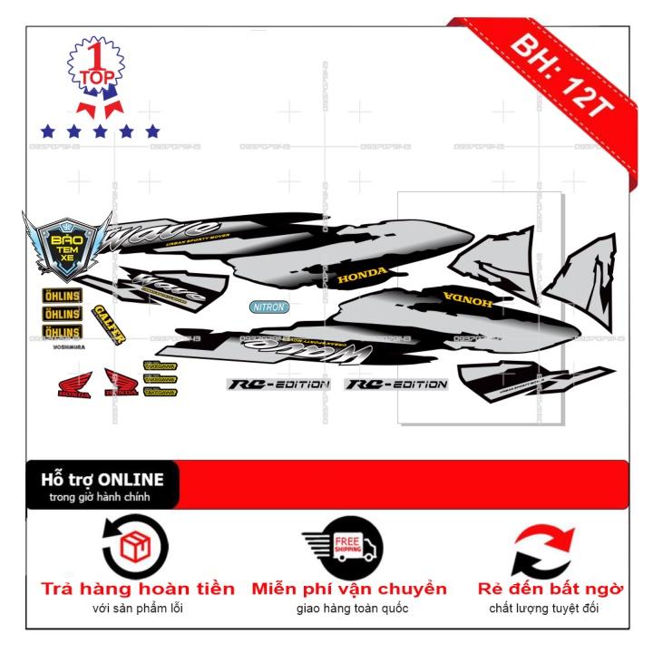 Tem rời dán xe wave nhỏ đời đầu xám dán xe đen - Bi Decal