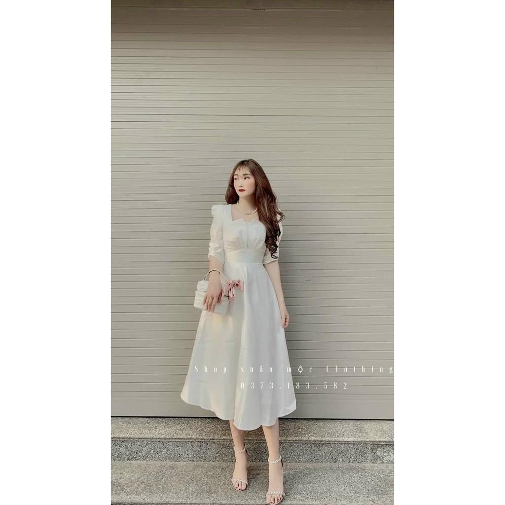 Đầm xoè xếp ly ngực tay phồng có mút ngực xinh lung linh kèm hình thật